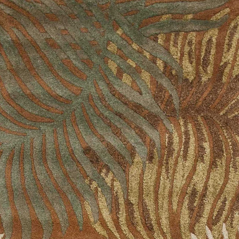 5' X 8' Rust Orange And Green Wool Botanical Leaves Hand Tufted Area Rug