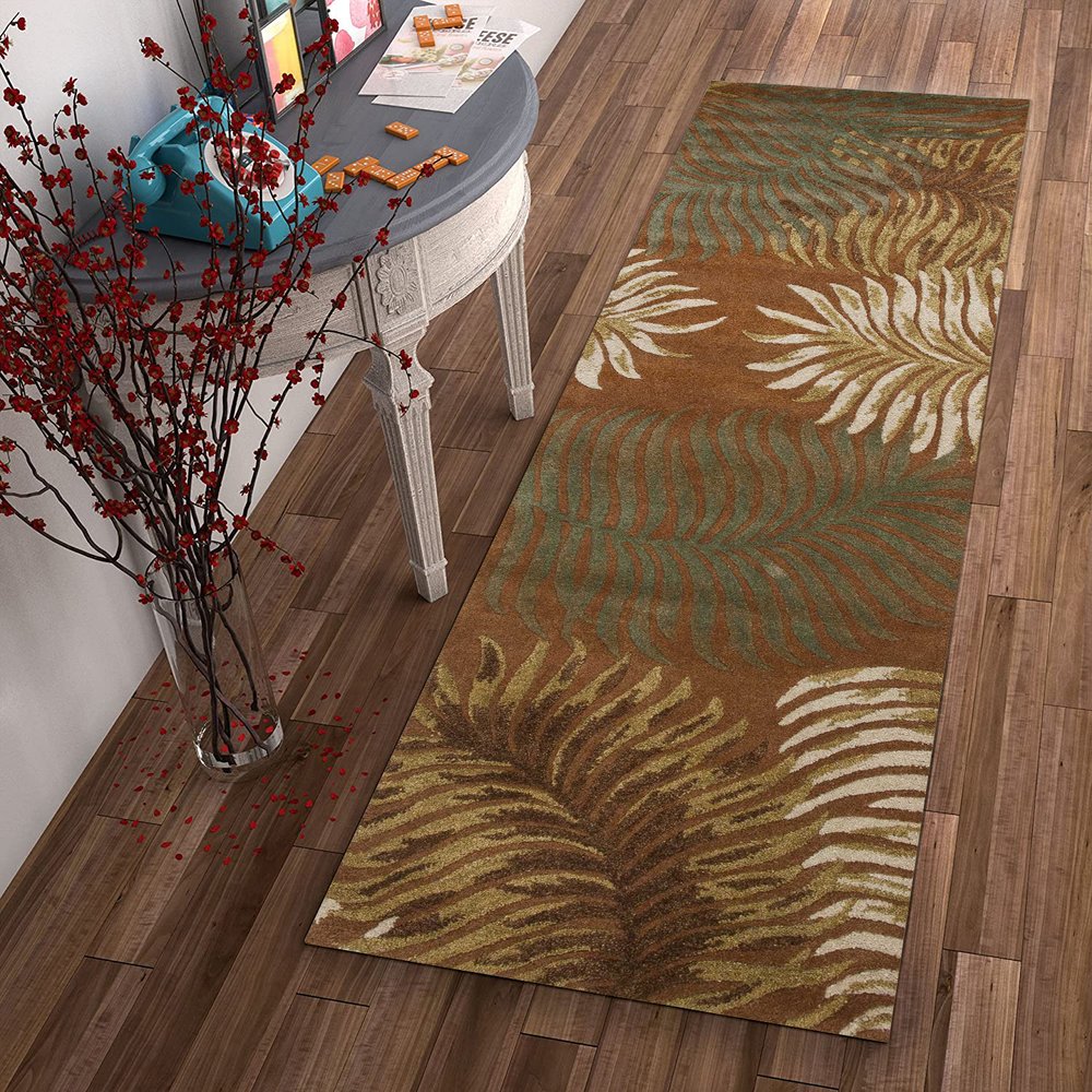 5' X 8' Rust Orange And Green Wool Botanical Leaves Hand Tufted Area Rug