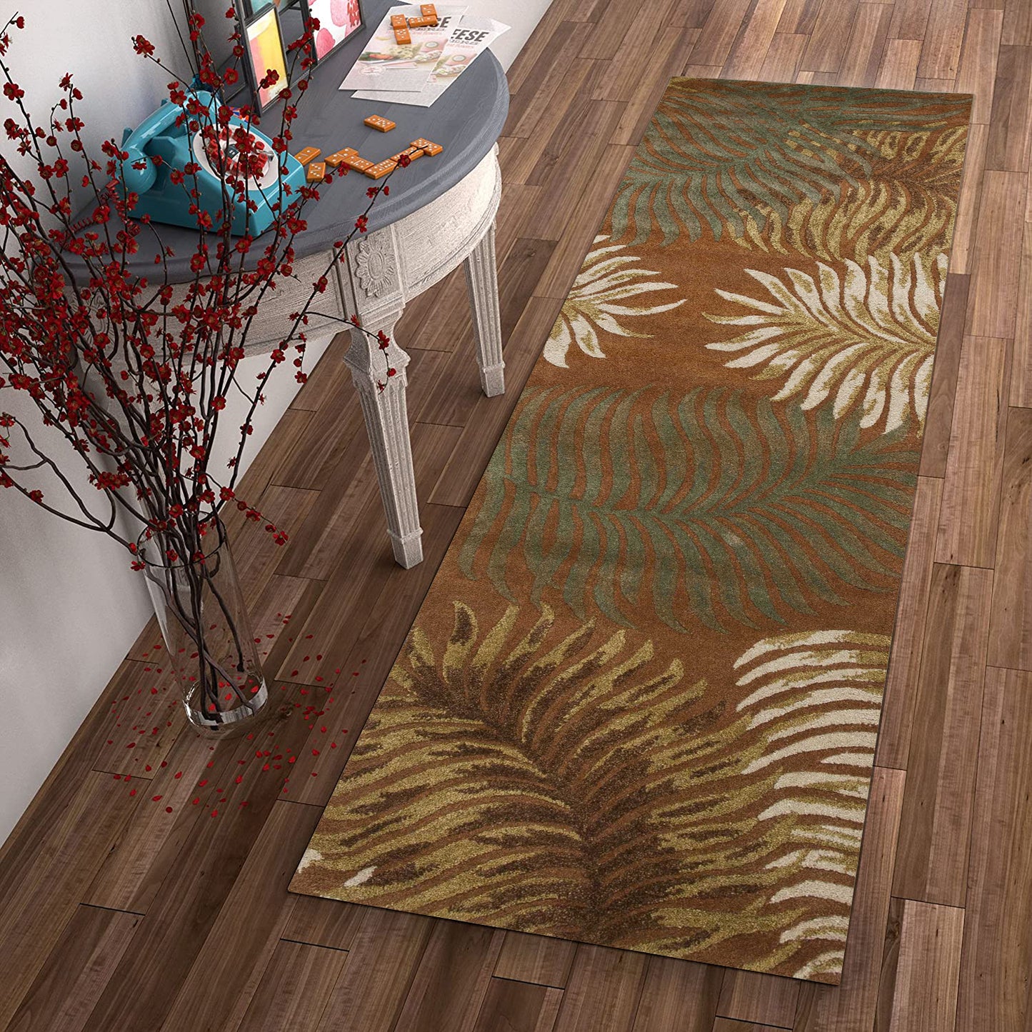 3' X 4' Rust Orange Hand Tufted Tropical Leaves Indoor Area Rug