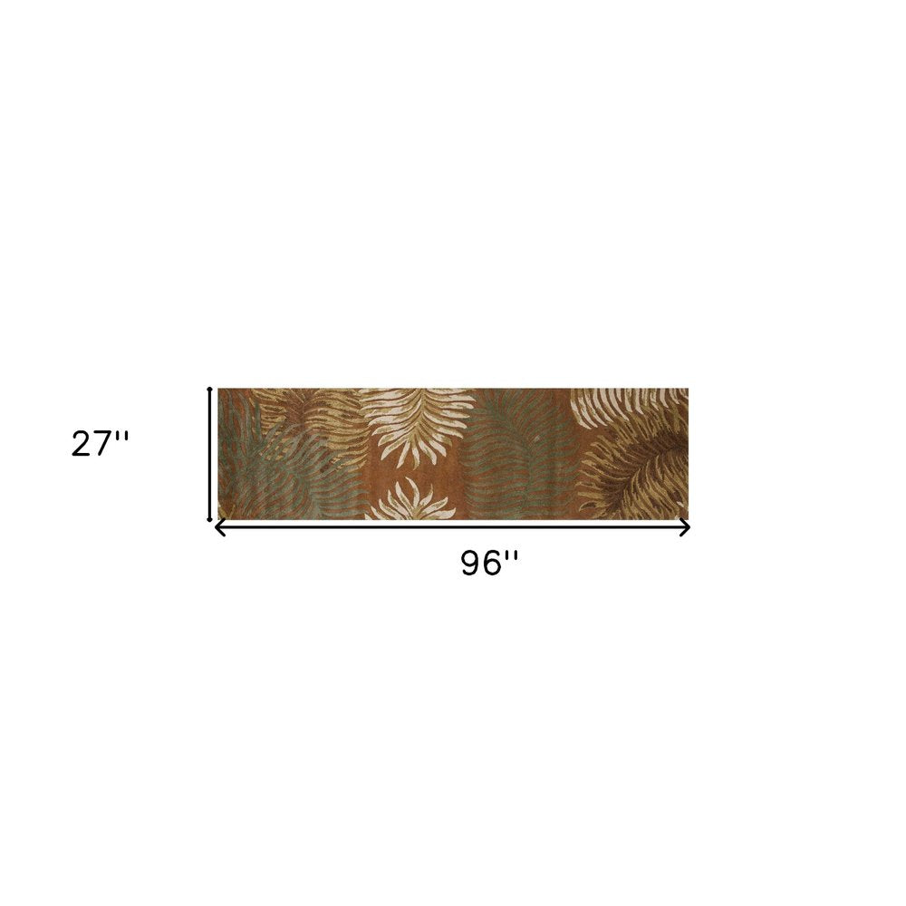 5' X 8' Rust Orange And Green Wool Botanical Leaves Hand Tufted Area Rug