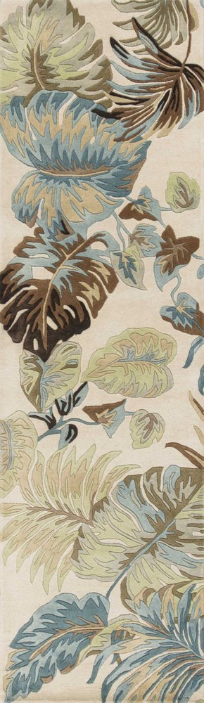 5' X 8' Ivory And Blue Wool Botanical Leaves Hand Tufted Area Rug