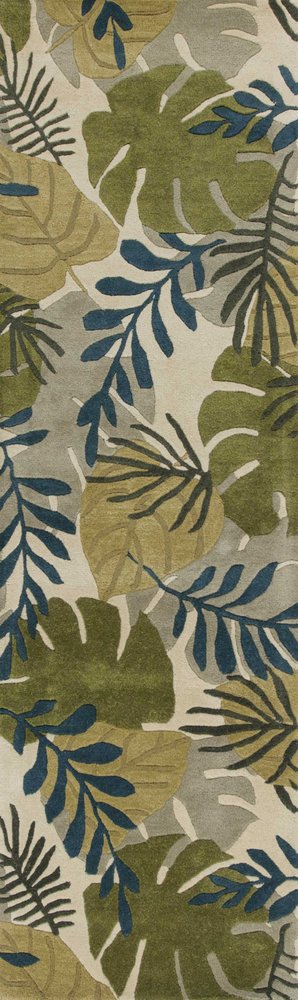 5' X 8' Ivory Green And Blue Wool Botanical Leaves Hand Tufted Area Rug