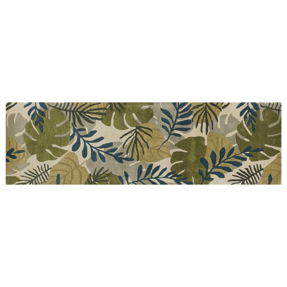 5' X 8' Ivory Green And Blue Wool Botanical Leaves Hand Tufted Area Rug