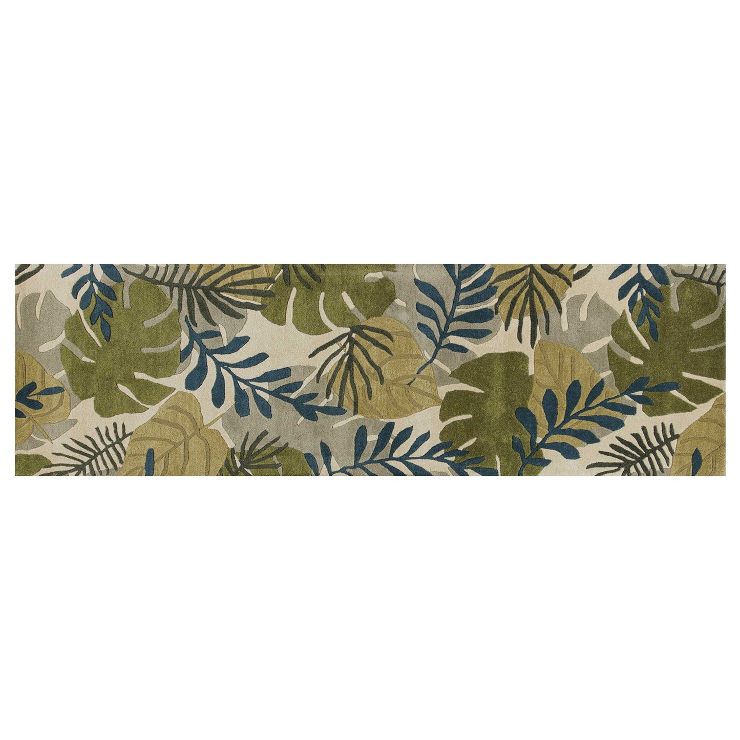 5' X 8' Ivory Green And Blue Wool Botanical Leaves Hand Tufted Area Rug