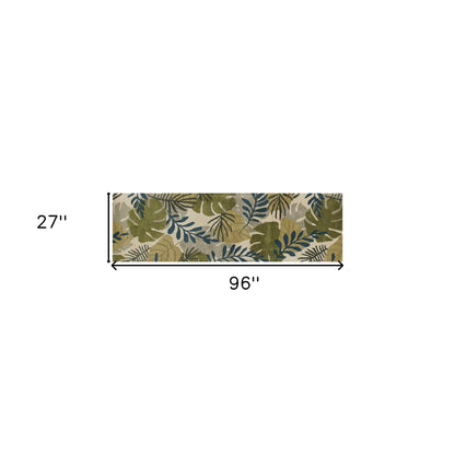 5' X 8' Ivory Green And Blue Wool Botanical Leaves Hand Tufted Area Rug