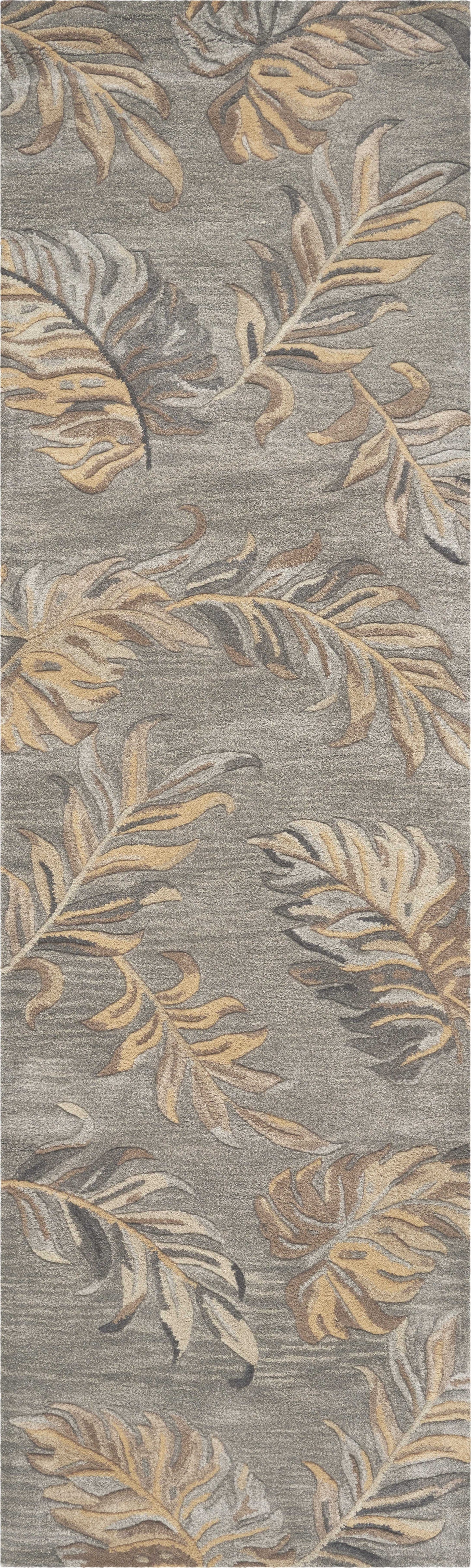 3' X 5' Gray And Taupe Wool Botanical Leaves Hand Tufted Area Rug