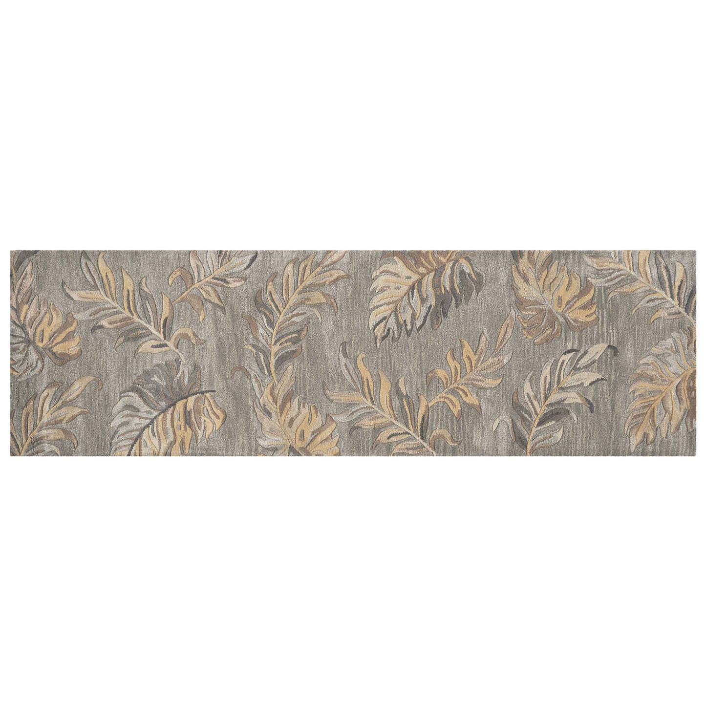 3' X 5' Gray And Taupe Wool Botanical Leaves Hand Tufted Area Rug