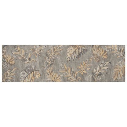3' X 5' Gray And Taupe Wool Botanical Leaves Hand Tufted Area Rug