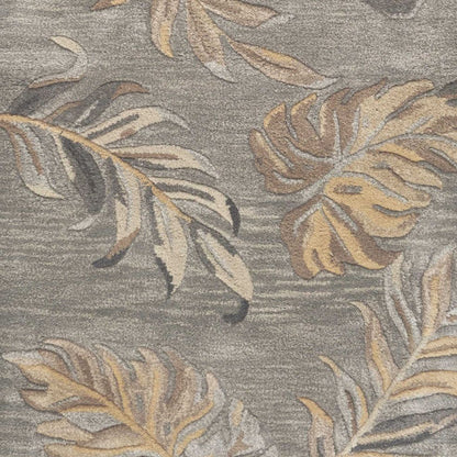 3' X 5' Gray And Taupe Wool Botanical Leaves Hand Tufted Area Rug