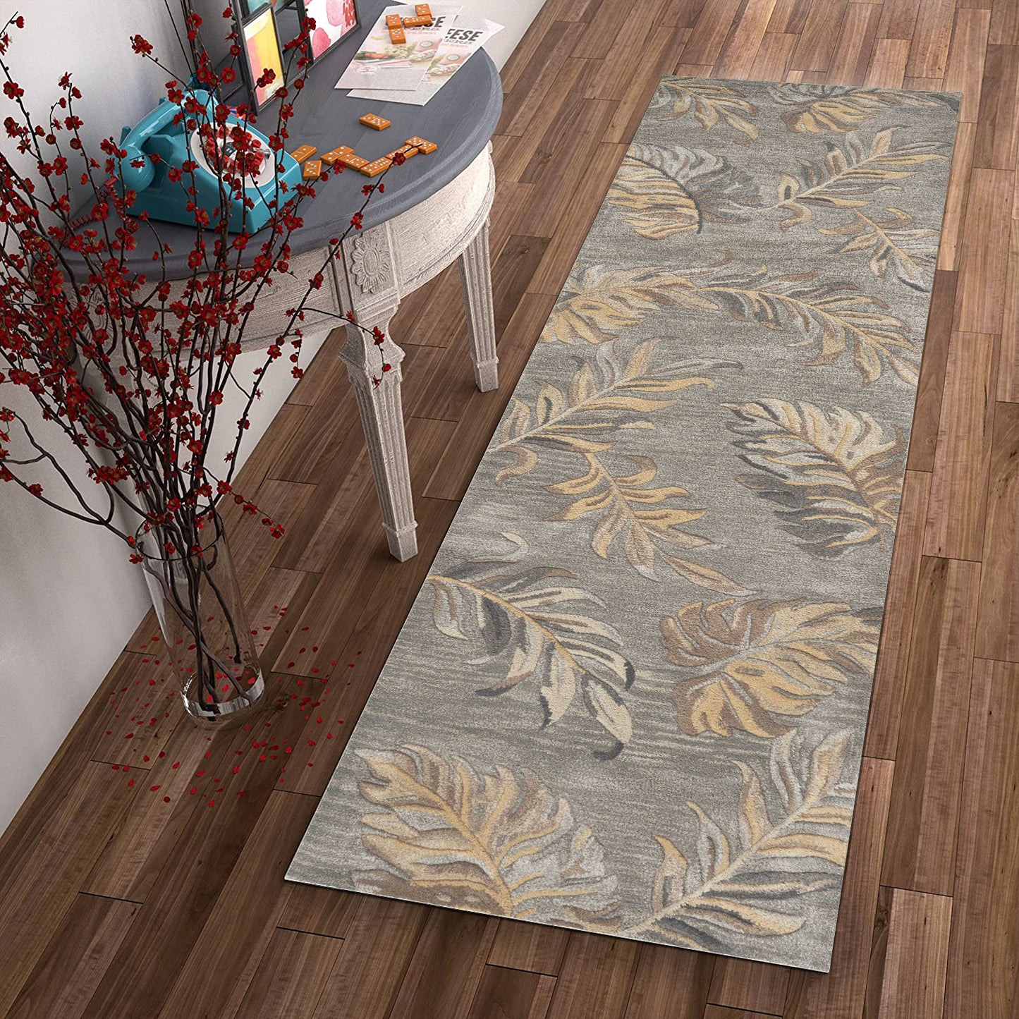 5' X 8' Grey Hand Tufted Tropical Palms Indoor Area Rug