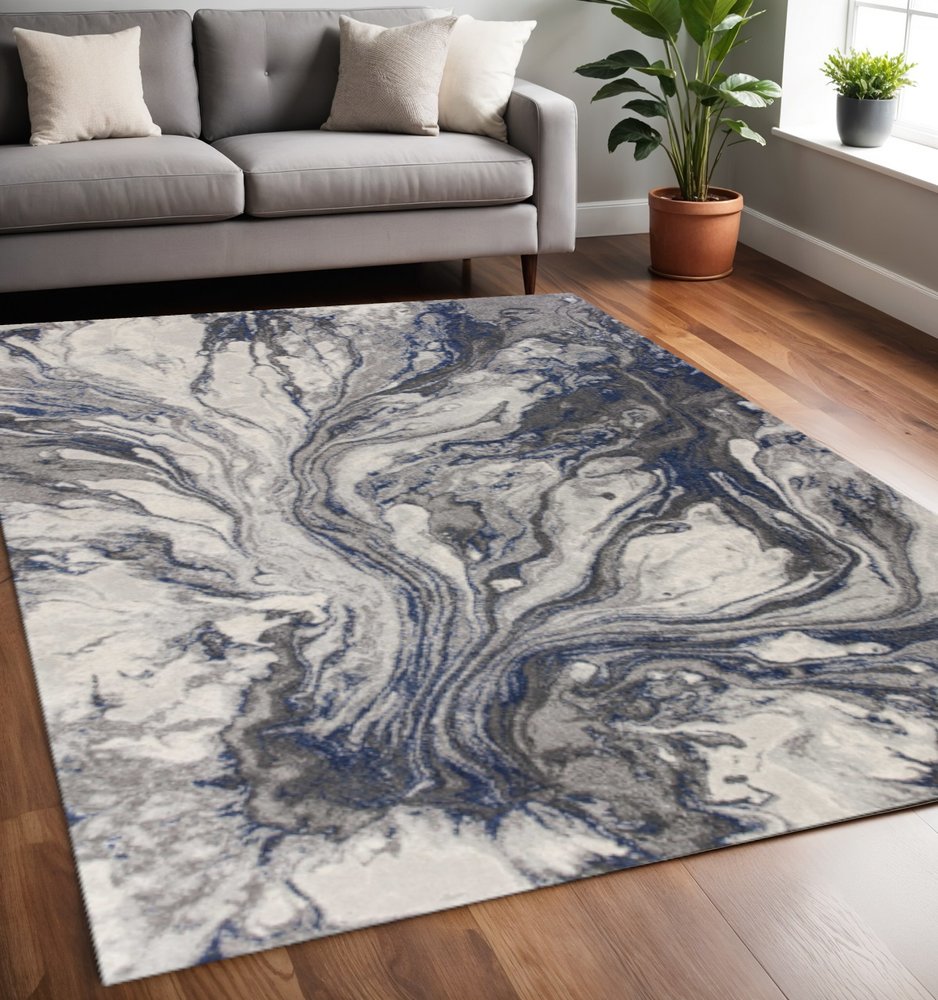 5' X 8' Blue And Gray Abstract Area Rug