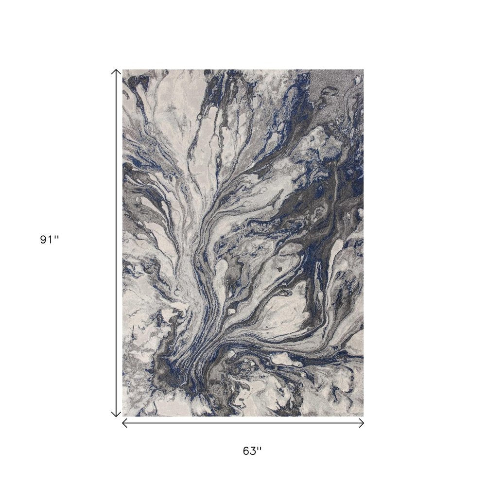 3' X 5' Blue And Gray Abstract Area Rug