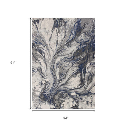 3' X 5' Blue And Gray Abstract Area Rug