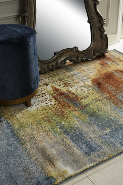 5' X 8' Blue Rust And Orange Abstract Area Rug
