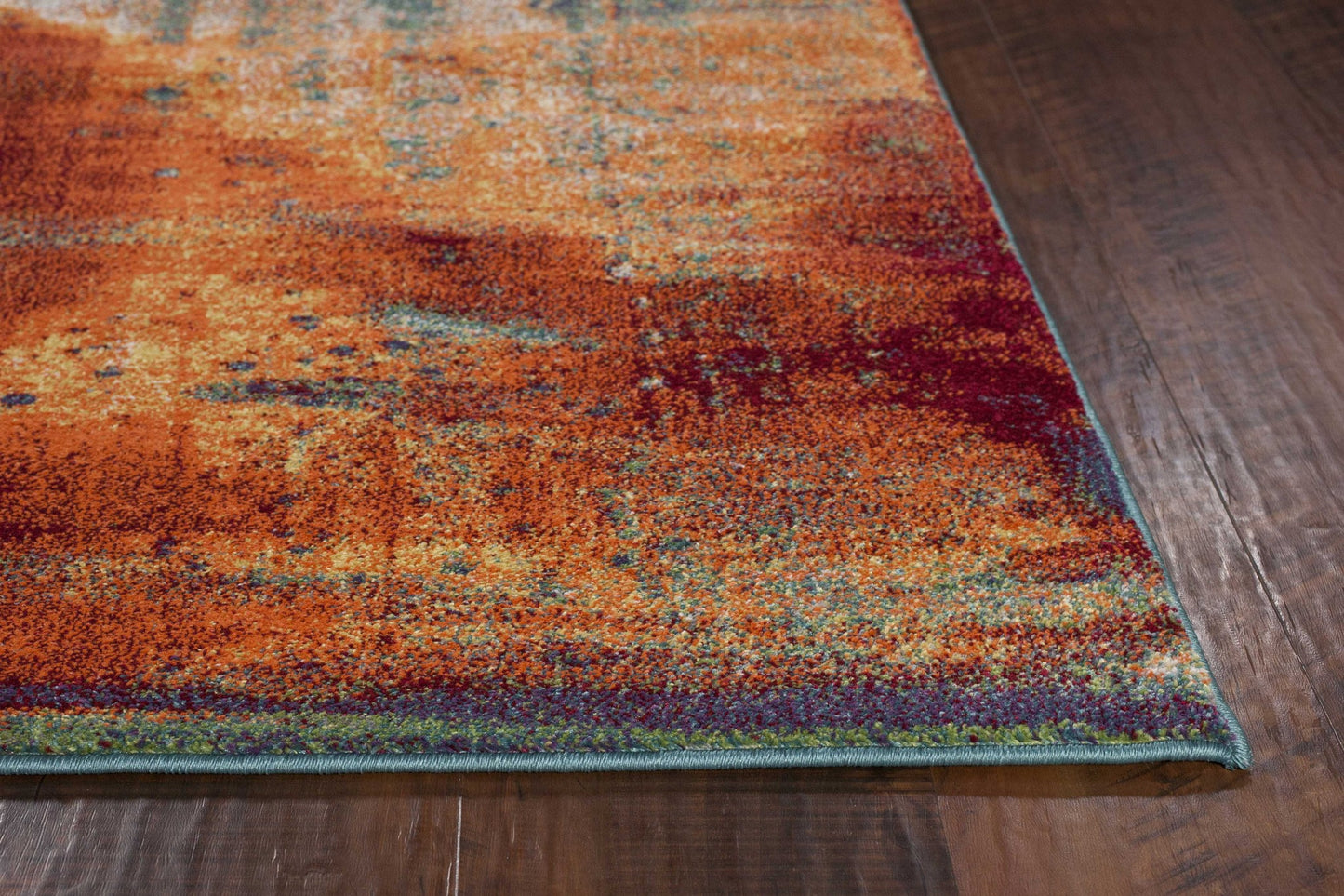 5' X 8' Blue Rust Orange Machine Woven Abstract Brushstrokes Indoor Area Rug