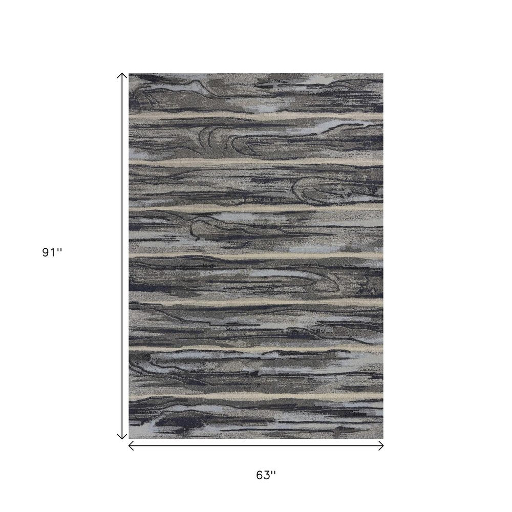 5' X 8' Gray Blue And Black Abstract Area Rug