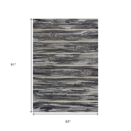 5' X 8' Gray Blue And Black Abstract Area Rug