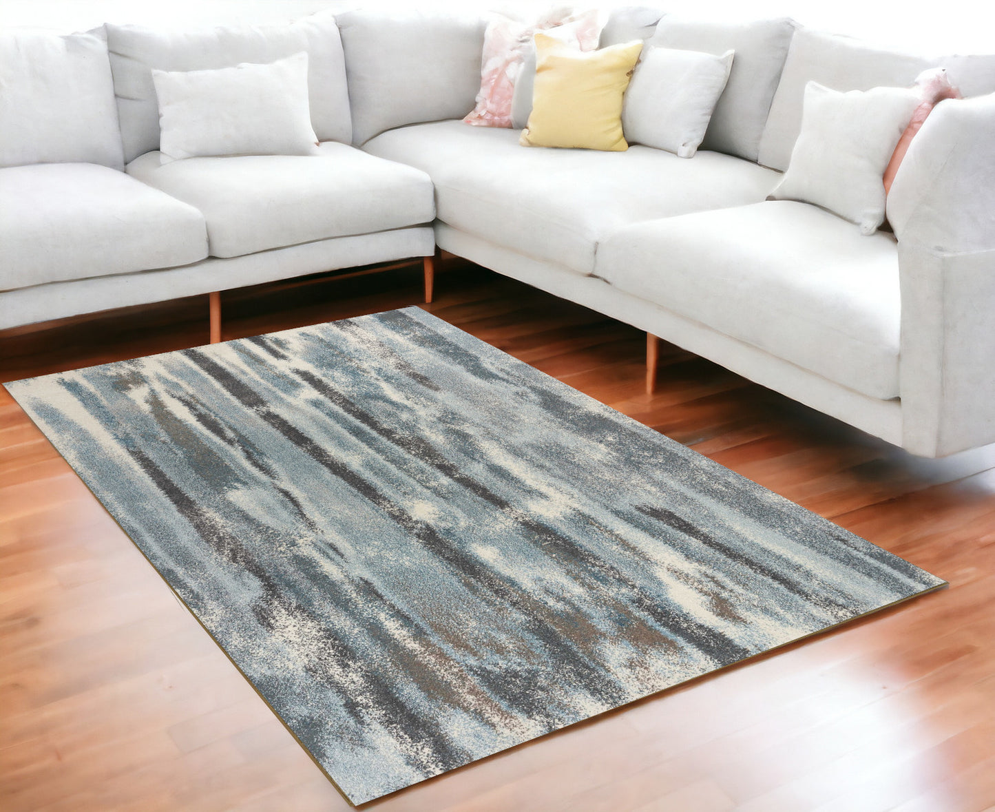 5' X 8' Teal Abstract Brushstrokes Indoor Area Rug