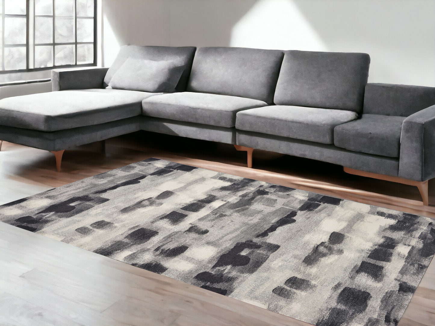 5' X 8' Shades Of Grey Machine Woven Abstract Brushstroke Indoor Area Rug