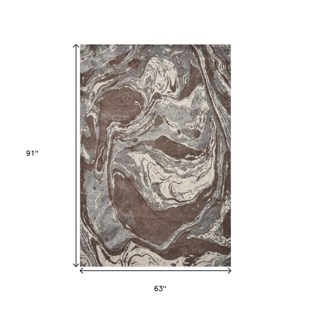 7' X 10' Brown And Ivory Abstract Area Rug