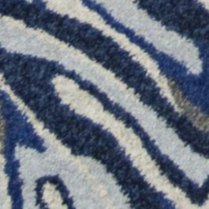 8' X 11' Blue And Gray Botanical Leaves Area Rug