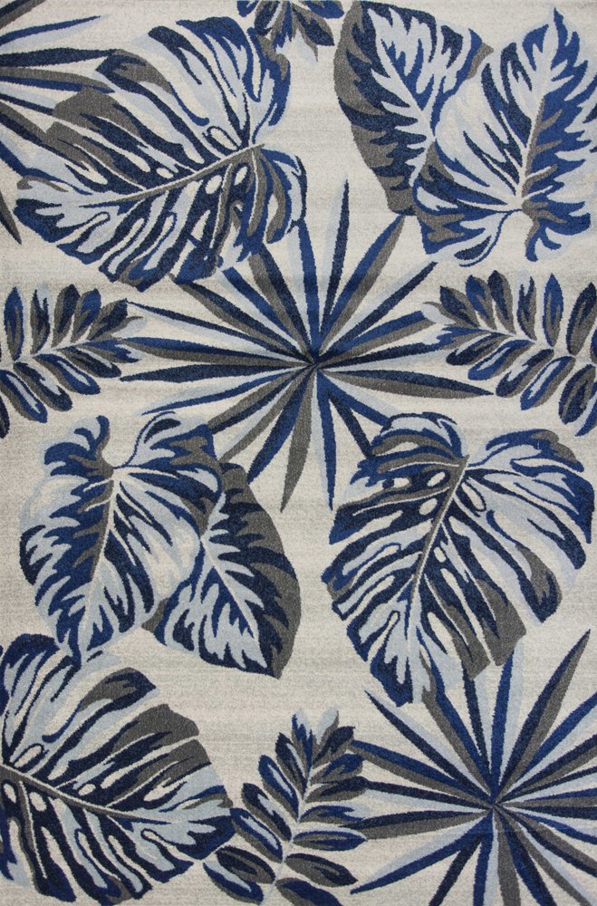 8' X 11' Blue And Gray Botanical Leaves Area Rug