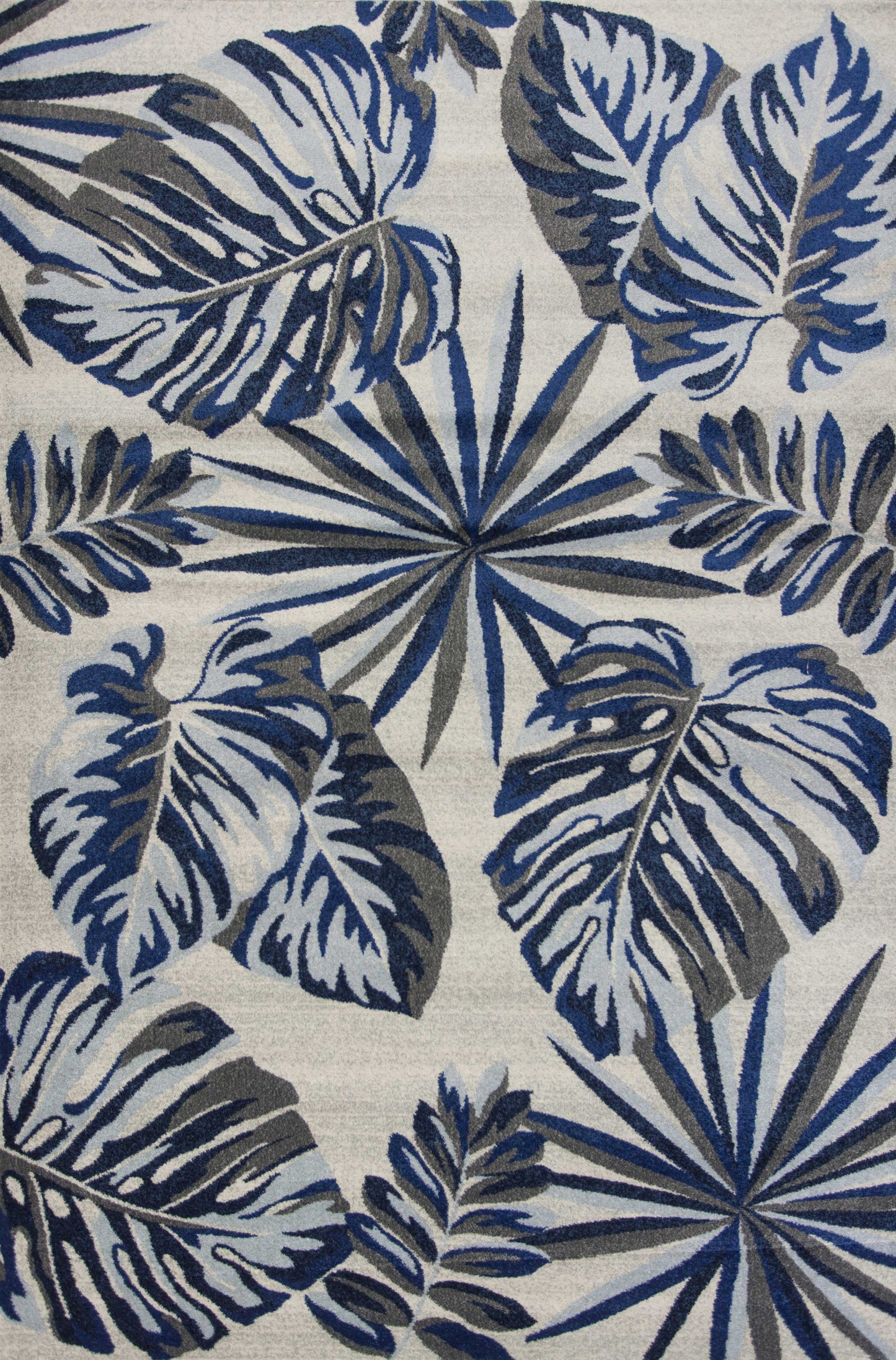 8' X 11' Blue And Gray Botanical Leaves Area Rug