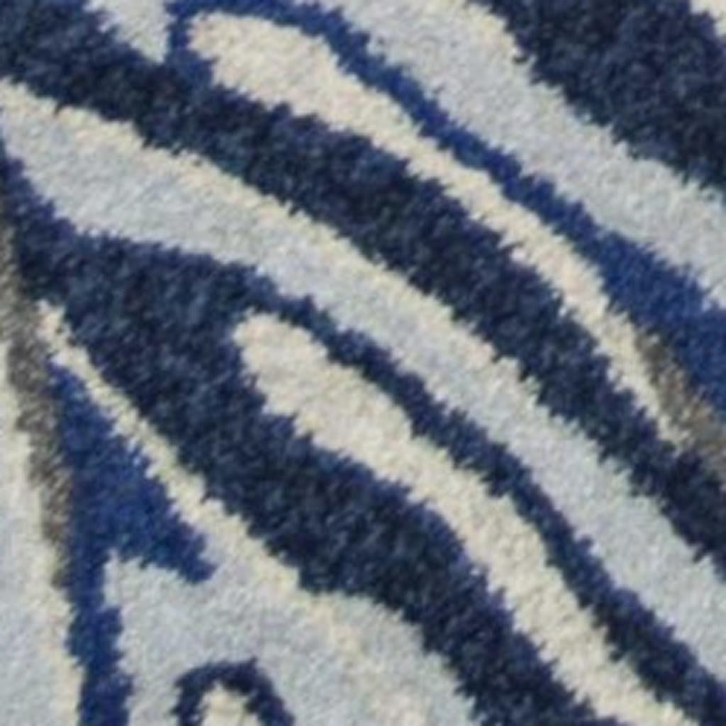 8' X 11' Blue And Gray Botanical Leaves Area Rug