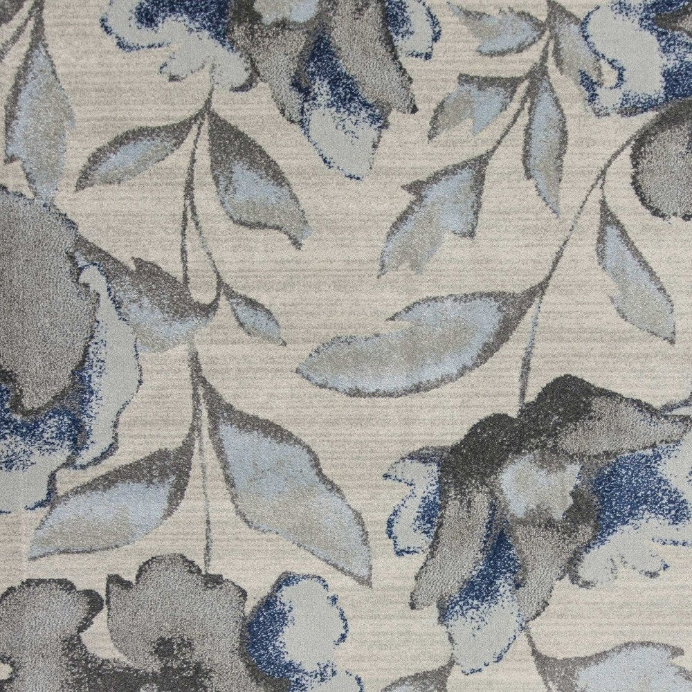 9' X 13' Ivory Blue And Gray Floral Vines Area Rug