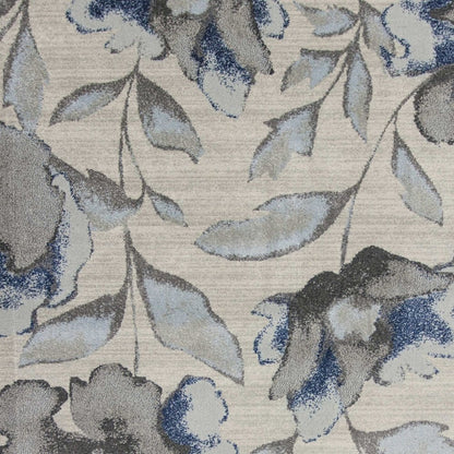 9' X 13' Ivory Blue And Gray Floral Vines Area Rug