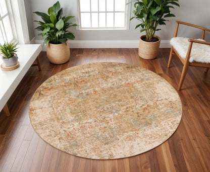 5' X 8' Champagne And Beige Damask Area Rug