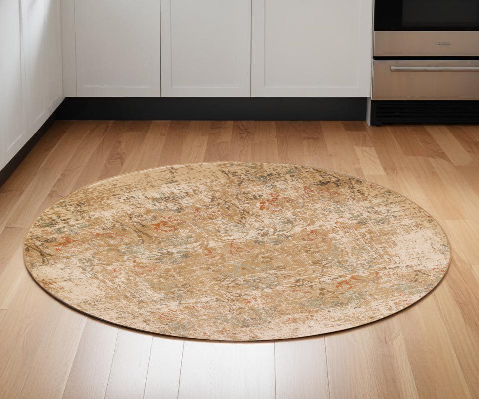 8' X 11' Champagne Beige Machine Woven Damask Indoor Area Rug