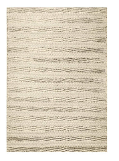 5' X 7' Ivory And White New Zealand Lambs Wool Striped Hand Woven Area Rug