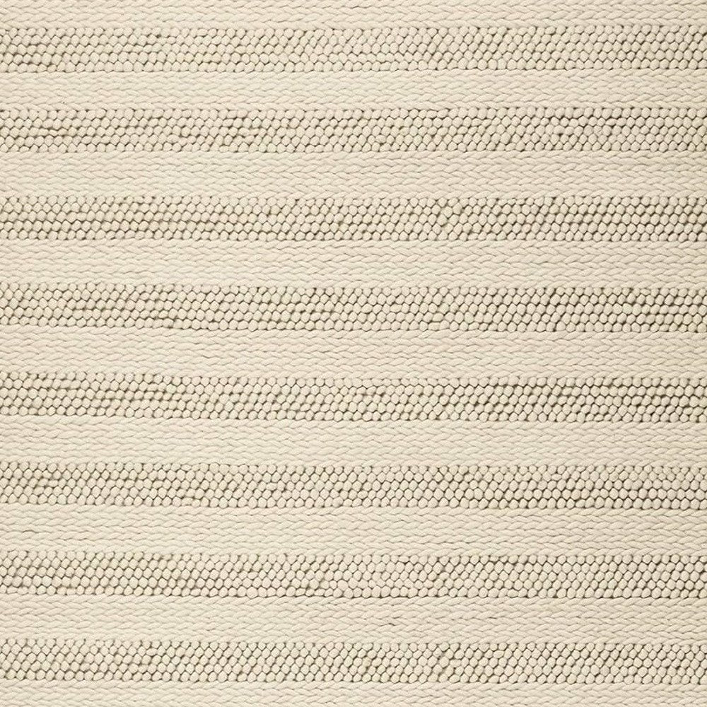 5' X 7' Ivory And White New Zealand Lambs Wool Striped Hand Woven Area Rug