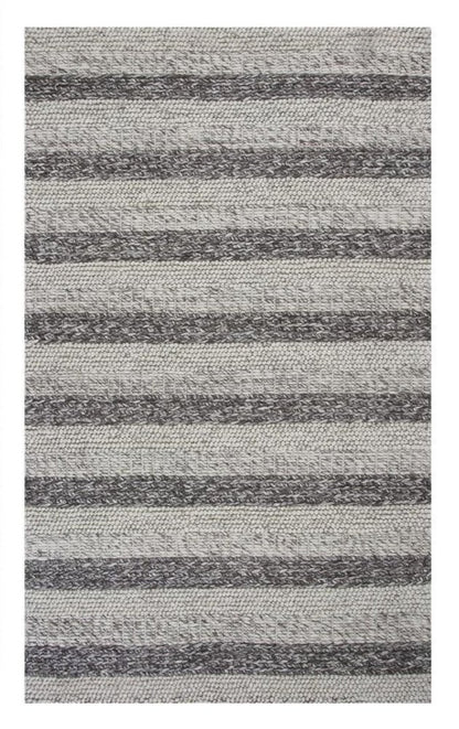 5' X 7' Brown Gray And Ivory New Zealand Lambs Wool Striped Hand Woven Area Rug
