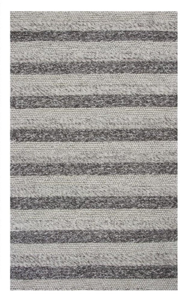 5' X 7' Brown Gray And Ivory New Zealand Lambs Wool Striped Hand Woven Area Rug