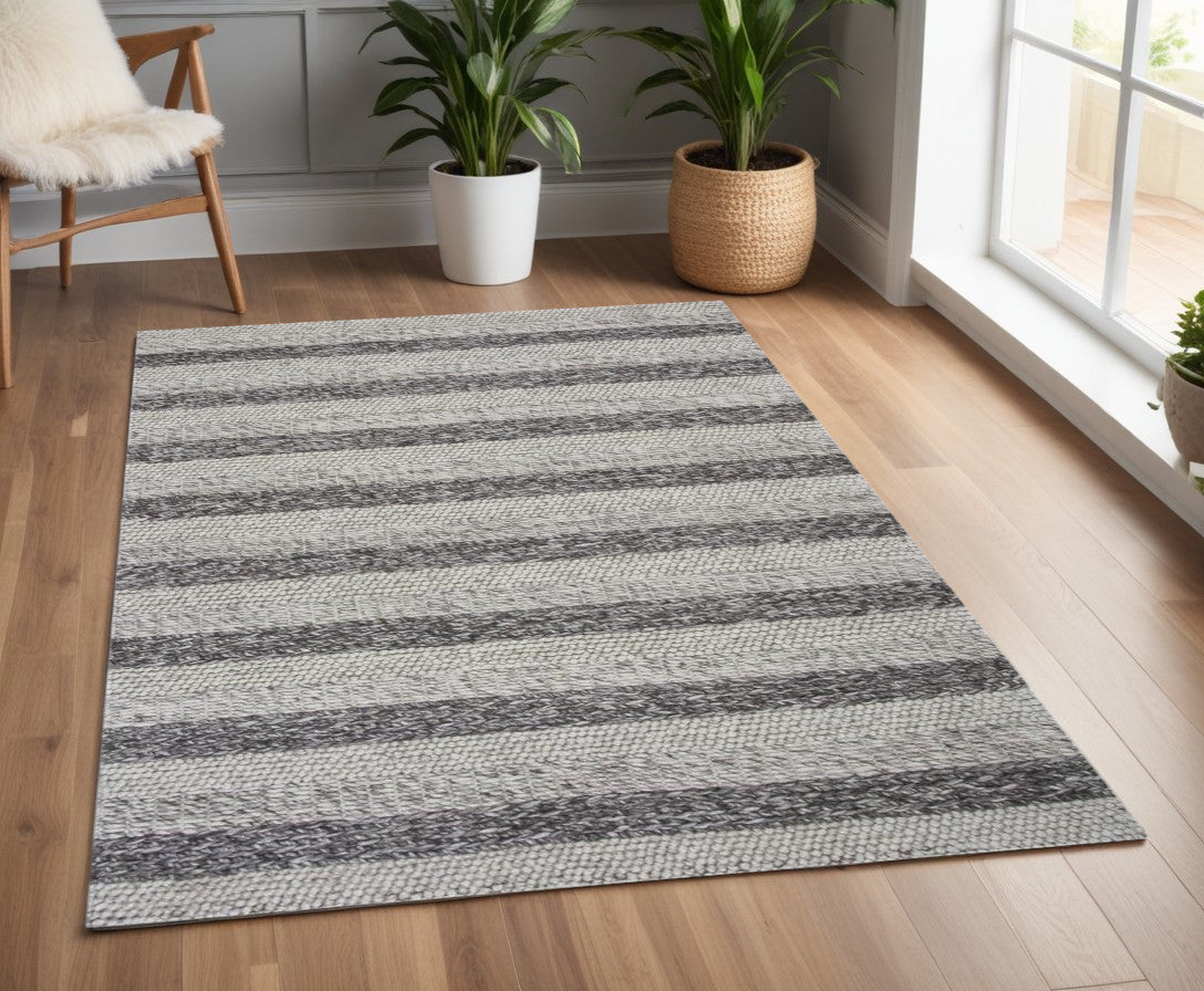 8' X 10' Grey White Hand Woven Knobby Stripes Indoor Area Rug