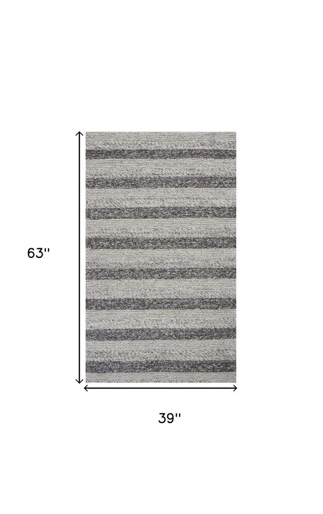 5' X 7' Brown Gray And Ivory New Zealand Lambs Wool Striped Hand Woven Area Rug