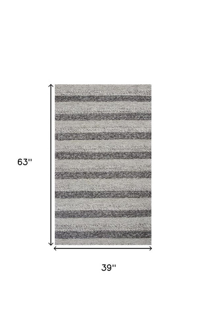 5' X 7' Brown Gray And Ivory New Zealand Lambs Wool Striped Hand Woven Area Rug