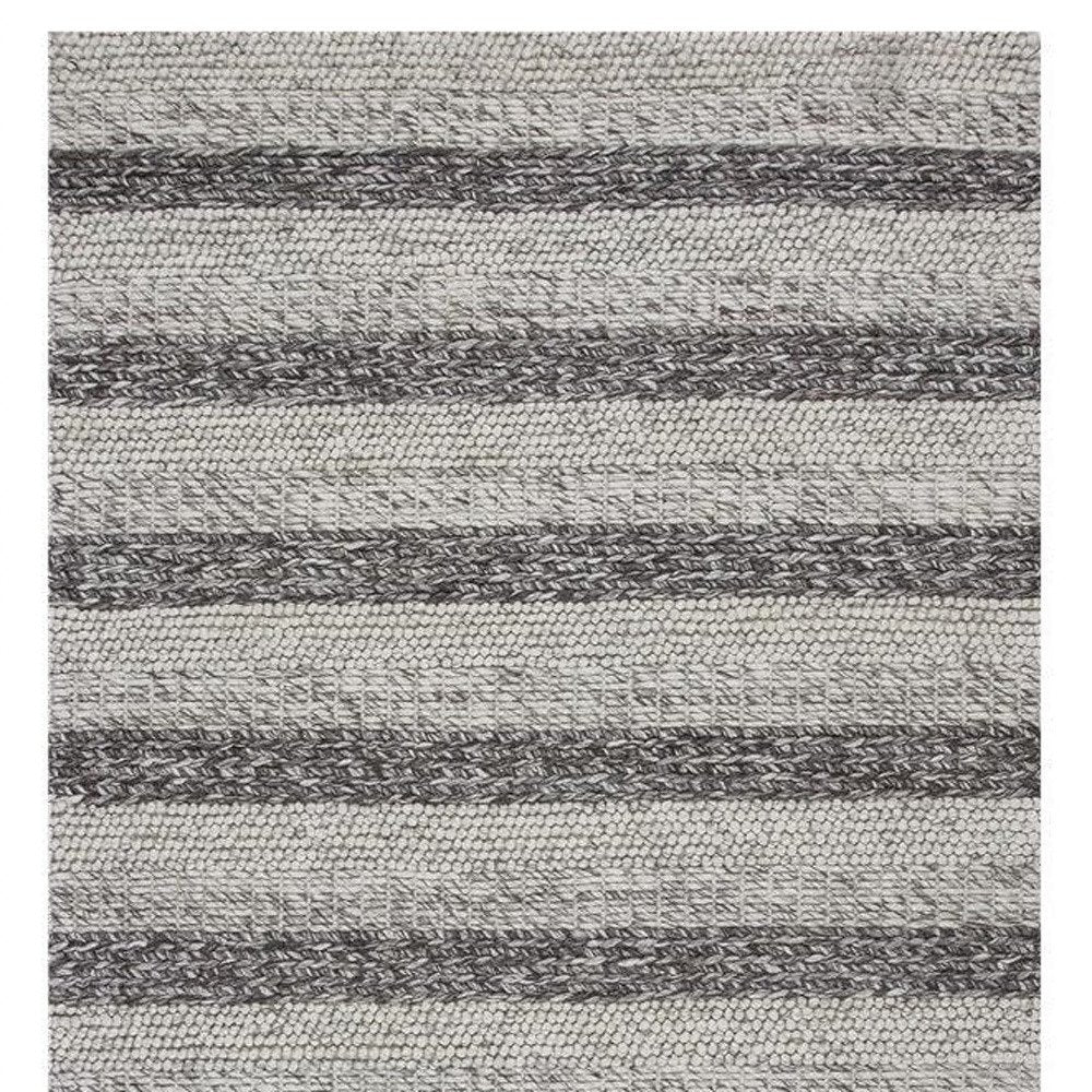 5' X 7' Brown Gray And Ivory New Zealand Lambs Wool Striped Hand Woven Area Rug