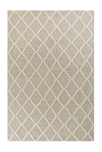 9' X 13' Gray And Ivory Wool Diamond Hand Woven Area Rug