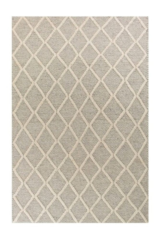 9' X 13' Gray And Ivory Wool Diamond Hand Woven Area Rug