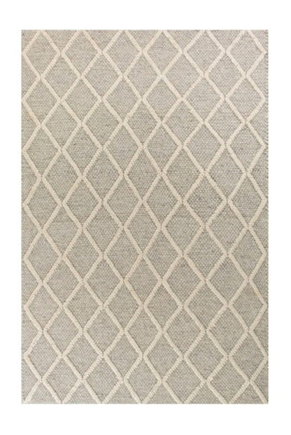 9' X 13' Gray And Ivory Wool Diamond Hand Woven Area Rug