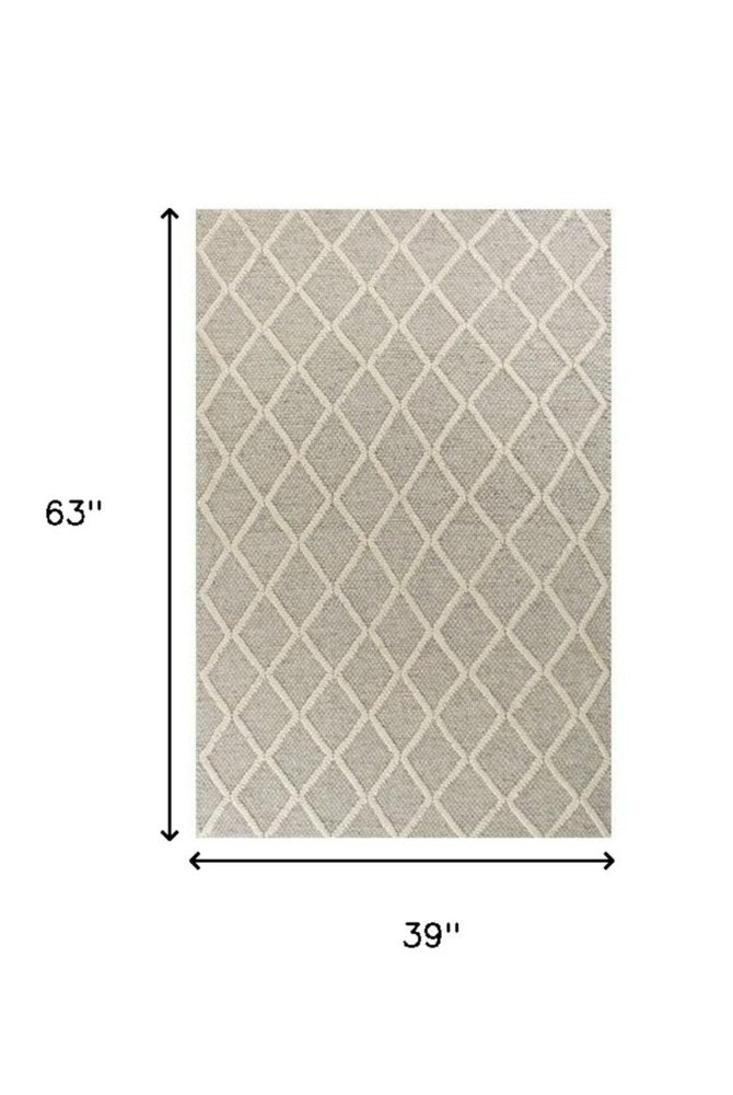 9' X 13' Gray And Ivory Wool Diamond Hand Woven Area Rug