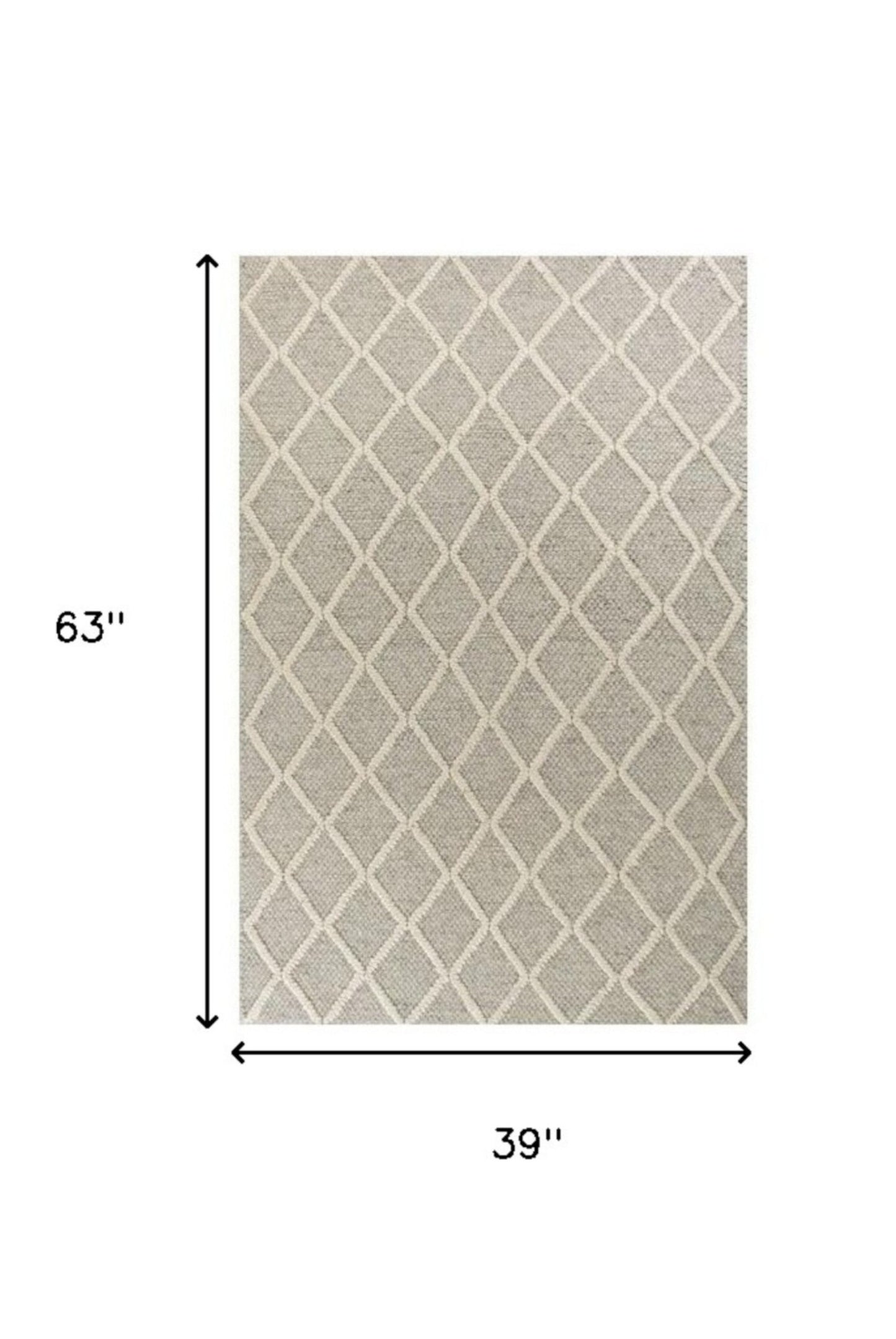 9' X 13' Gray And Ivory Wool Diamond Hand Woven Area Rug