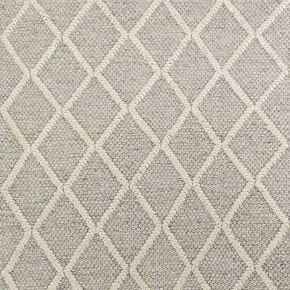 9' X 13' Gray And Ivory Wool Diamond Hand Woven Area Rug