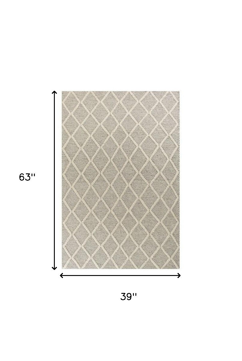 9' X 13' Grey Hand Woven Diamond Pattern Indoor Area Rug