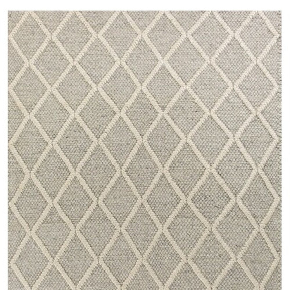 9' X 13' Gray And Ivory Wool Diamond Hand Woven Area Rug