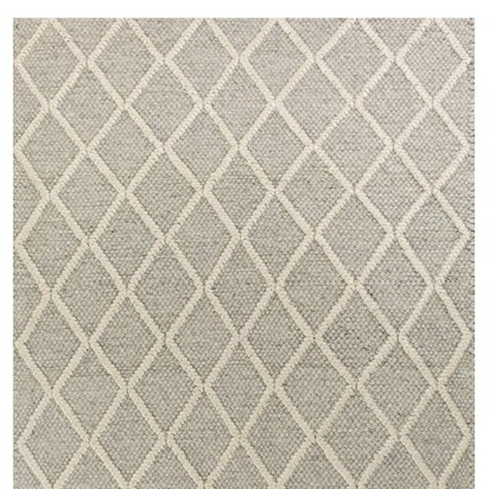 9' X 13' Gray And Ivory Wool Diamond Hand Woven Area Rug