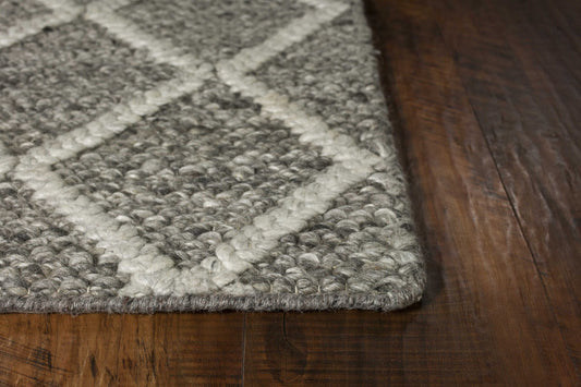 8' X 10' Dark Grey Hand Woven Diamond Pattern Indoor Area Rug